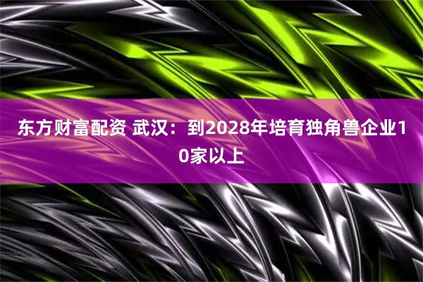 东方财富配资 武汉：到2028年培育独角兽企业10家以上